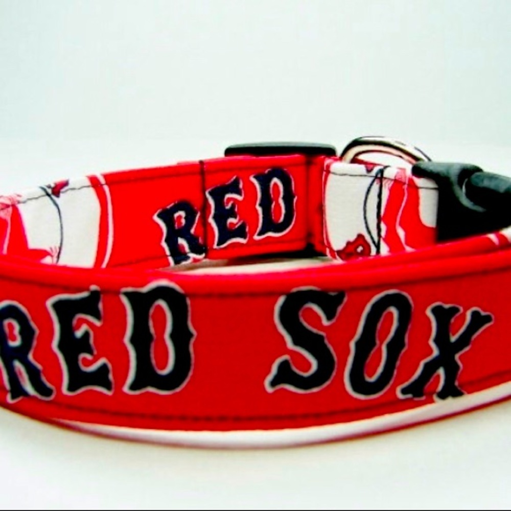 Handmade dog collar Red Sox baseball